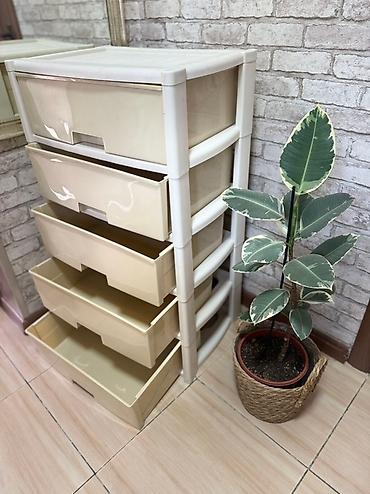 Комоды для одежды: Пластиковый комод с пятью выдвижными ящиками белого цвета и салатовым — 9