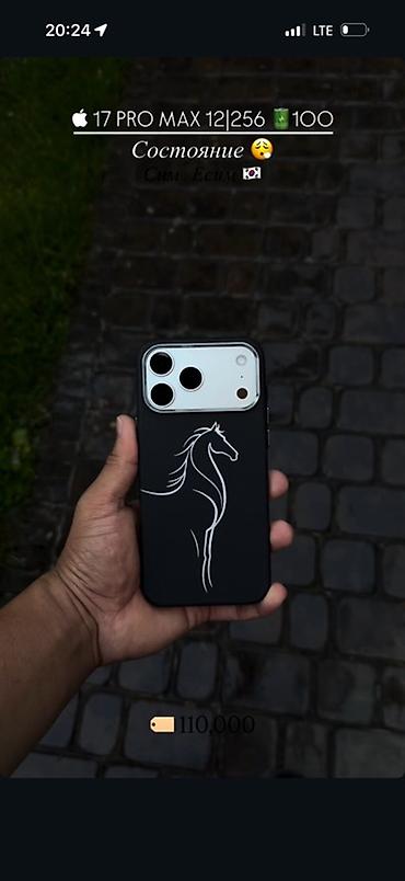 cd card: IPhone 17 Pro Max, память 256 ГБ. Указано: 12 ГБ ОЗУ, ёмкость батареи — 1