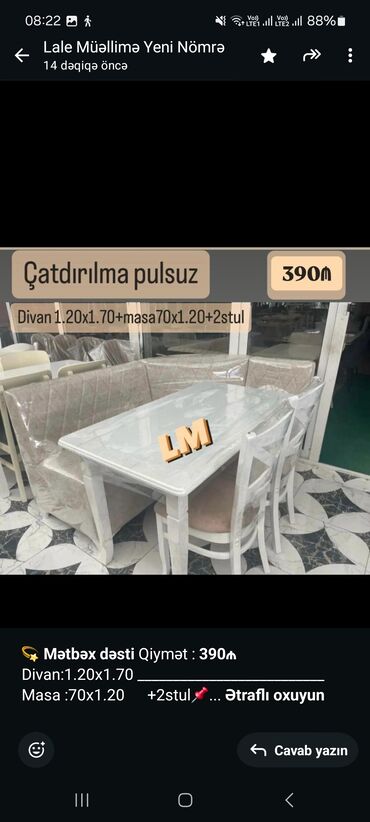 tek divan modelleri: 💫 *Mətbəx dəsti* Qiymət : *390₼* Divan:1.20x1.70