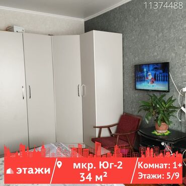 квартира рабочи: 1 бөлмө, 34 кв. м, Малосемейка, 5 кабат, Эски ремонт