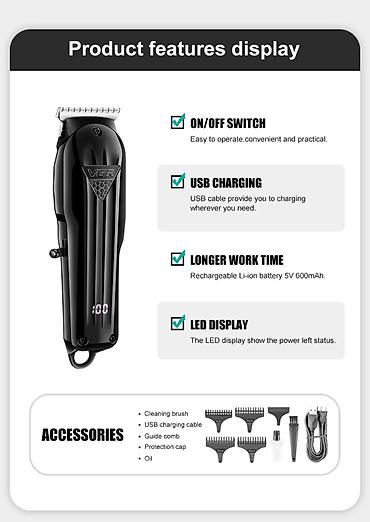 tostur: Trimmer VGR 982 - 6500RPM / 600mAh / 120 Dəqiqə / Cord/Cordles / LED — 8