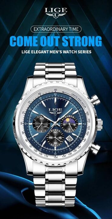 Watches: Novo! Muški LIGE luksuzni sat sa hronometrom Muški kvarcni elegantni