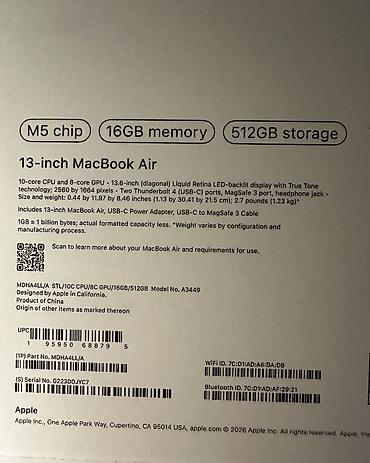 macbook м2: Ультрабук, Новый, ОЗУ, RAM: 16 ГБ, В рассрочку — 5