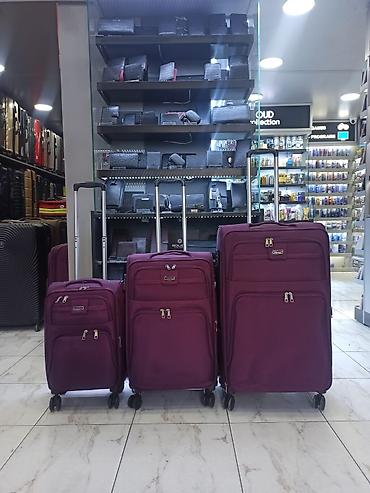 Çamadanlar: Bordo rəngli tekstil çamadan dəsti – 3 ölçü - 3 ədəd: kiçik, orta və — 1
