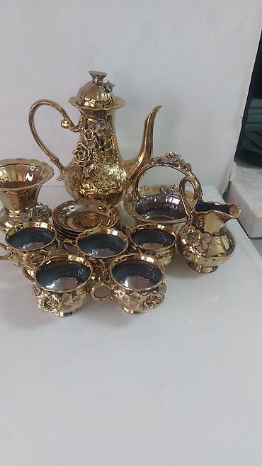 solmaz gülü: Çay dəsti, rəng - Qızılı, Keramika — 2
