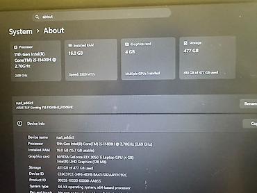 ноутбук цена бу: Б/у ASUS TUF Gaming, 16 ", Intel Core i5, 512 ГБ, Бесплатная доставка — 8