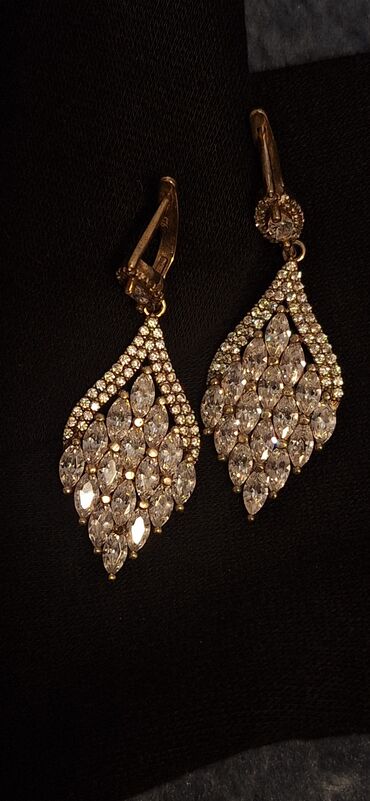 Sırğalar: Qızıl suyuna salınmış Zərif daş-qaşlı sırğalar. svarovskiy qaşlarla — 2