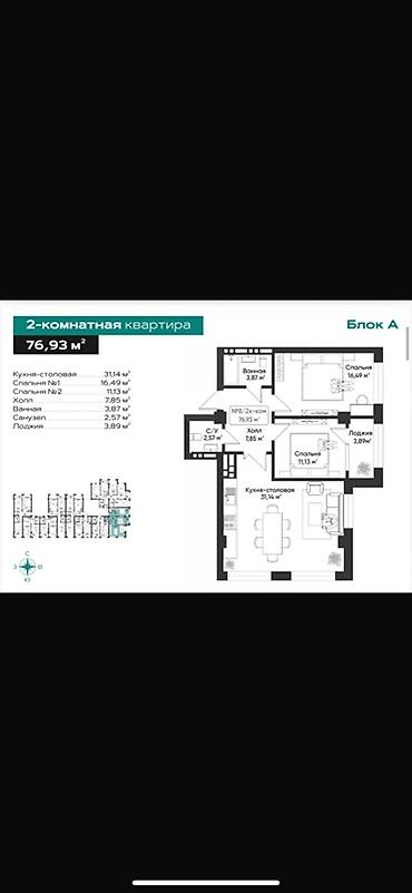 Строится, 108 серия, 2 комнаты, 77 м²