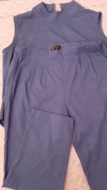 женские атласные костюмы: Mavi rəngdə iki hissəli qadın dəsti. - Brend: Fashion - Ölçü: 40 -