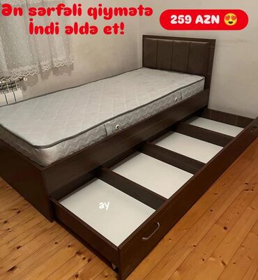 Çarpayılar: Yeni, Təknəfərlik çarpayı, Bazasız, Matras ilə, Siyirməli