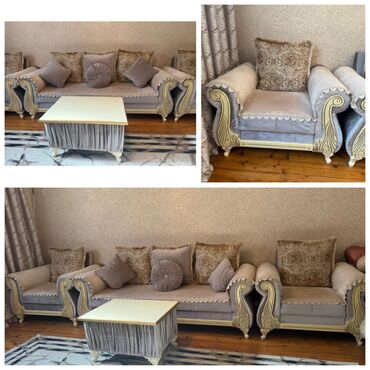 Salon, tibbi kreslolar: İşlənmiş, Divan, 2 kreslo, Pufik