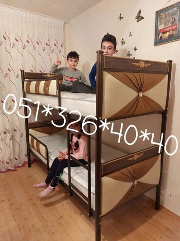 İkimərtəbəli uşaq çarpayıları: Oğlan və qız üçün, Yeni, Çarpayı, Matras ilə, Siyirməsiz, Dəmir — 11