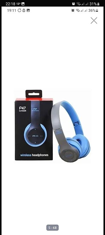 Qulaqcıqlar: P47 Wireless qulaqlıq Xüsusiyyətlər: - Simsiz bağlantı: Bluetooth — 15
