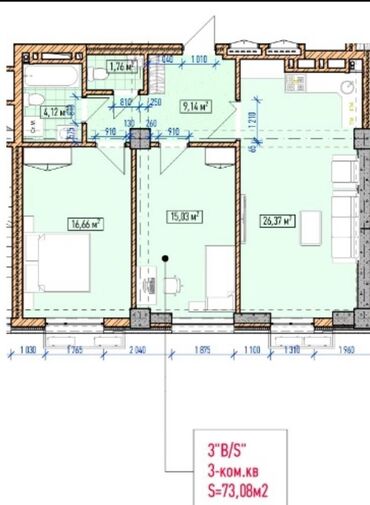 Продажа участков: 3 комнаты, 73 м², Элитка, 2 этаж, ПСО (под самоотделку)