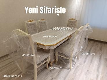 Sifarişlə masa və oturacaq dəstləri: Dördbucaq masa, Qonaq otağı üçün, 6 nəfər, Açılmayan, Azərbaycan, Zəmanətli — 1