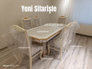 Sifarişlə masa və oturacaq dəstləri: Dördbucaq masa, Qonaq otağı üçün, 6 nəfər, Azərbaycan, Zəmanətli — 2