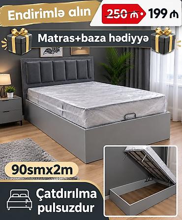 Müasir dizaynlı tək nəfərlik çarpayı dəsti - Ölçü: 90 sm x 2 m -
