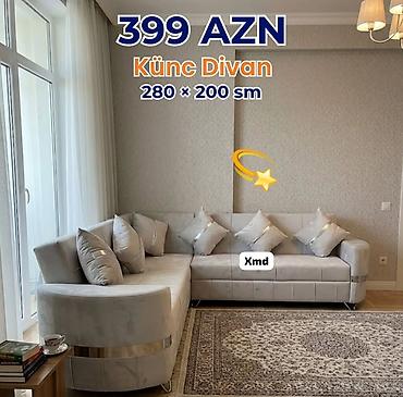 künc divanlar 2019: Künc Divan – 280 × 200 sm Qiymət: 399 AZN - Rahat L formalı dizayn — 1
