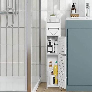 visoke komode: Uski beli ormarić za kupatilo idealan za male prostore! Praktičan i — 3