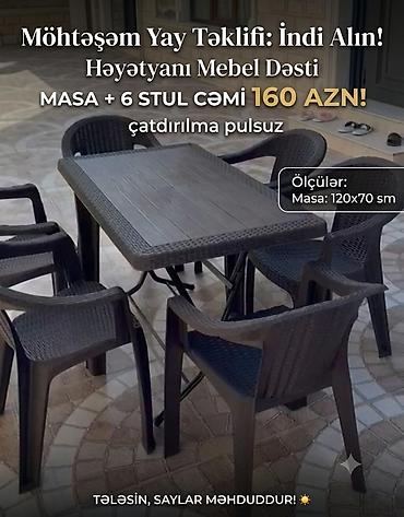 eyvan dolabı: Yeni, Dördbucaq masa, 6 stul, Açılmayan, Stullar ilə, Plastik — 1