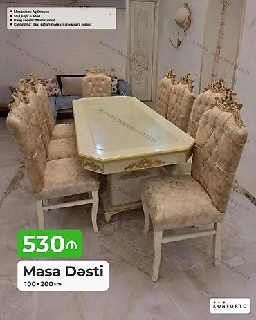 Masa dəsti – klassik üslubda - Ölçü: 100×200 sm masa - Stul sayı: 6