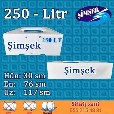 10 tonluq su çəni: Bak, Plastik, 250 l, Yeni, Ünvandan götürmə, Pulsuz çatdırılma, Ödənişli çatdırılma