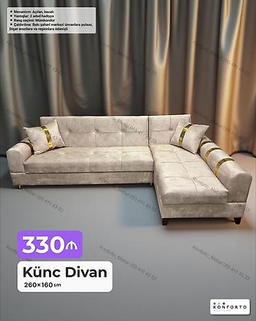 Ev üçün mebel: Künc Divan – 260×160 sm - Mexanizm: açılan, bazalı (yataq funksiyası — 1
