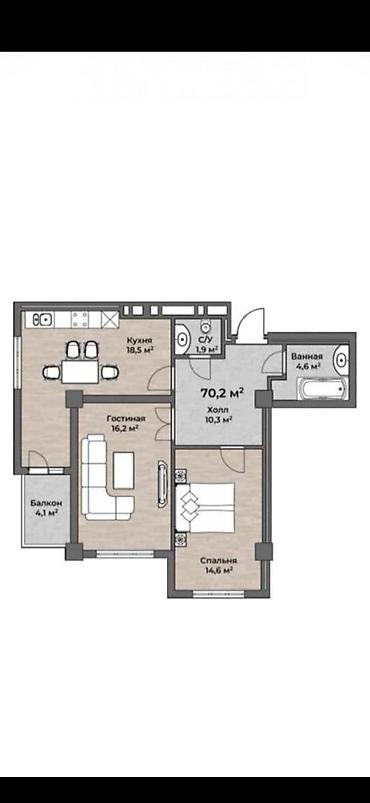 180: 2 комнаты, 70 м², Технопарк Элитка, 11 этаж, ПСО (под самоотделку) — 1