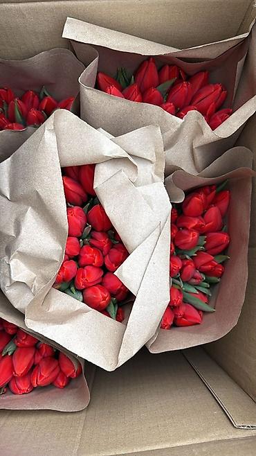 Букеты из живых цветов: Тюльпаны упаковки в крафт-бумаге - Разнообразие окрасов — 6