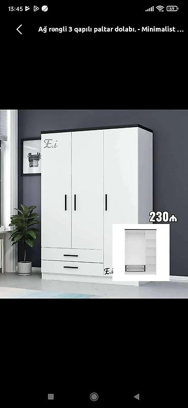 mebel stullar: Ağ rəngli 3 qapılı paltar dolabı – minimalist dizayn. Xüsusiyyətlər — 1