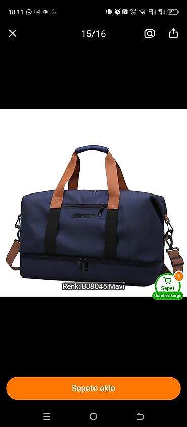 Məhsul: BJ8045 Mavi idman/səyahət çantası - Rəng: Mavi (BJ8045) - İki