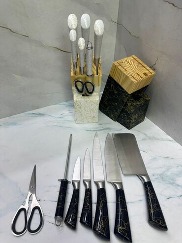 финский нож: Набор ножей, подставка бамбуковая. Цена - 1600с. доставка по бишкеку