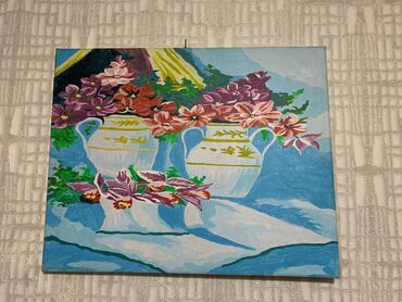 краска акрил: Картина, натюрморт "Цветы" акриловые краски, размер: 39 см на 50 см