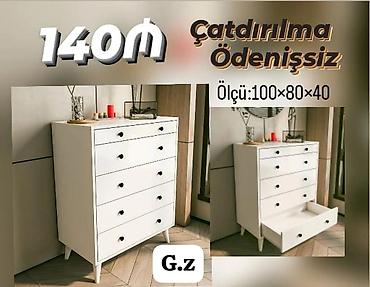 kamot qablari: Ağ rəngli 5 çekmecəli komod - Ölçü: 100×80×40 sm - Minimalist dizayn — 1