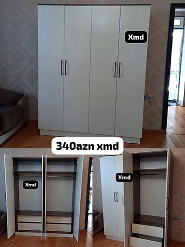 Ağ rəngli 4 qapılı paltar şkafı - Sadə və müasir dizayn, tutacaqlı