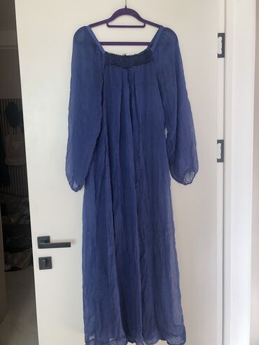 синее платье: Повседневное платье, Италия, Лето, Длинная модель, Шелк, Бохо, L (EU 40), XL (EU 42)