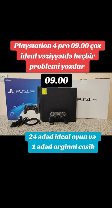 PS4 (Sony Playstation 4): Praşifkalı 09.00 Playstation 4 pro 1 tb 1 ədəd orginal cosik və