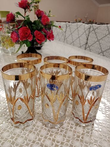 Stəkanlar, rəng - Qızılı, Xrustal, 6 ədədli dəst, 250 ml