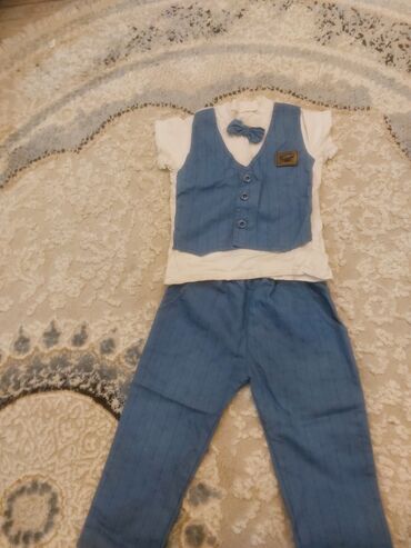 Cinslər və şalvarlar: Uşaq üçün denim şalvar dəsti - 4 fərqli model: 1) Tünd mavi, yarı — 24