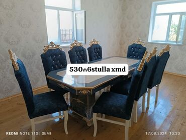 mebel stol stullar: Для гостиной, Новый, Нераскладной, Прямоугольный стол, 6 стульев, Азербайджан