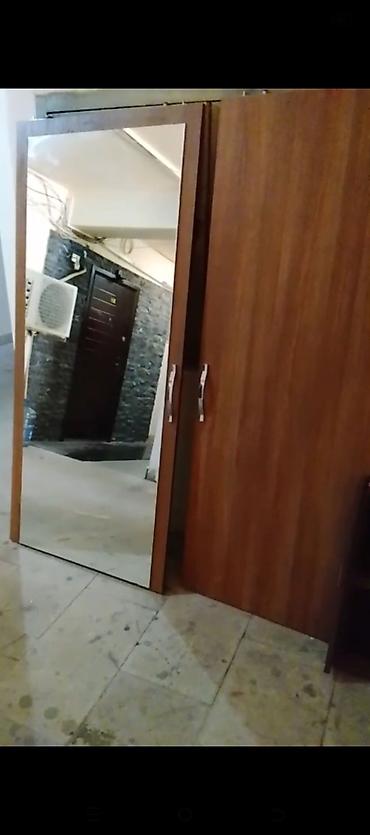 qoz: İkiqat sürgülü qapılı dolab - Material: taxta/laminat, isti qəhvəyi — 1