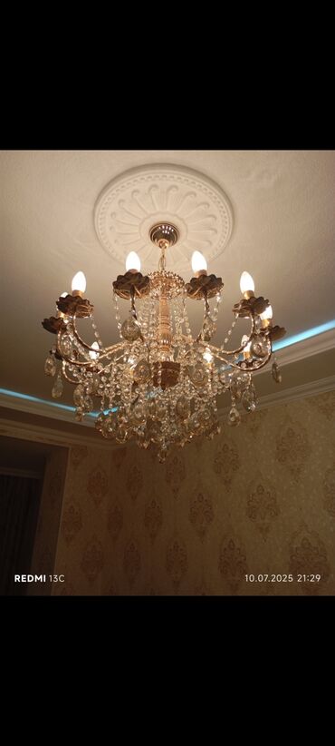 İşıqlandırma: Çılçıraq, 8 lampa, Xrustal