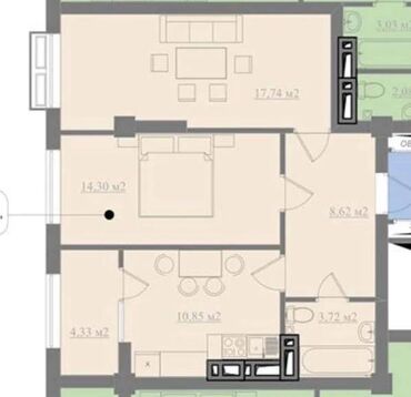 долгосрочная квартира бишкек васток 5: 2 комнаты, 60 м², Элитка, 5 этаж, ПСО (под самоотделку)