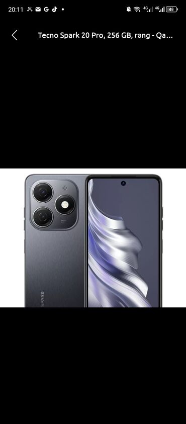 tekno spark 20 pro: Tecno Spark 20 Pro, 256 GB, rəng - Qara, Face ID, İki sim kartlı, Sənədlərlə