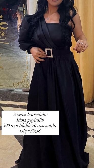 Hicab: Qara ziyafət/libas - Arxası korsetlidir - Bir qol detallı, digər