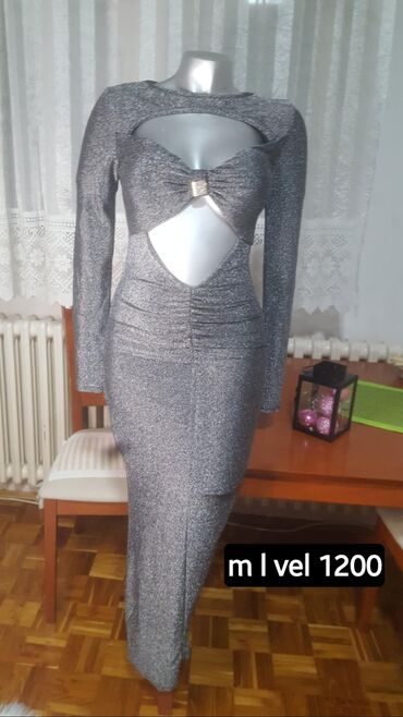 plišane haljine 2022: M (EU 38), color - Grey, Evening, Long sleeves