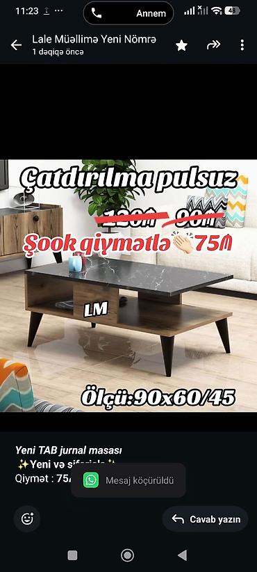 bos qutu satisi: _*Yeni TAB jurnal masası*_ *✨Yeni və sifarişlə✨* Qiymət : *75₼* — 1