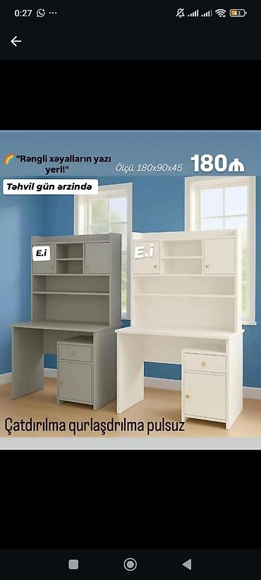 ref: Uşaq/yeni yetmə üçün yazı masası vitrinli modellər Ölçü: 180×90×45 sm — 1