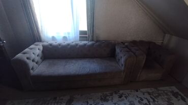 двухспальный диван бу: Угловой диван, цвет - Коричневый, Б/у