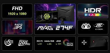pc monitor: MSI Gaming MAG 274F MS-3CE427"Flat,200Hz,0.5ms, 300nits,Rapid IPS — 1